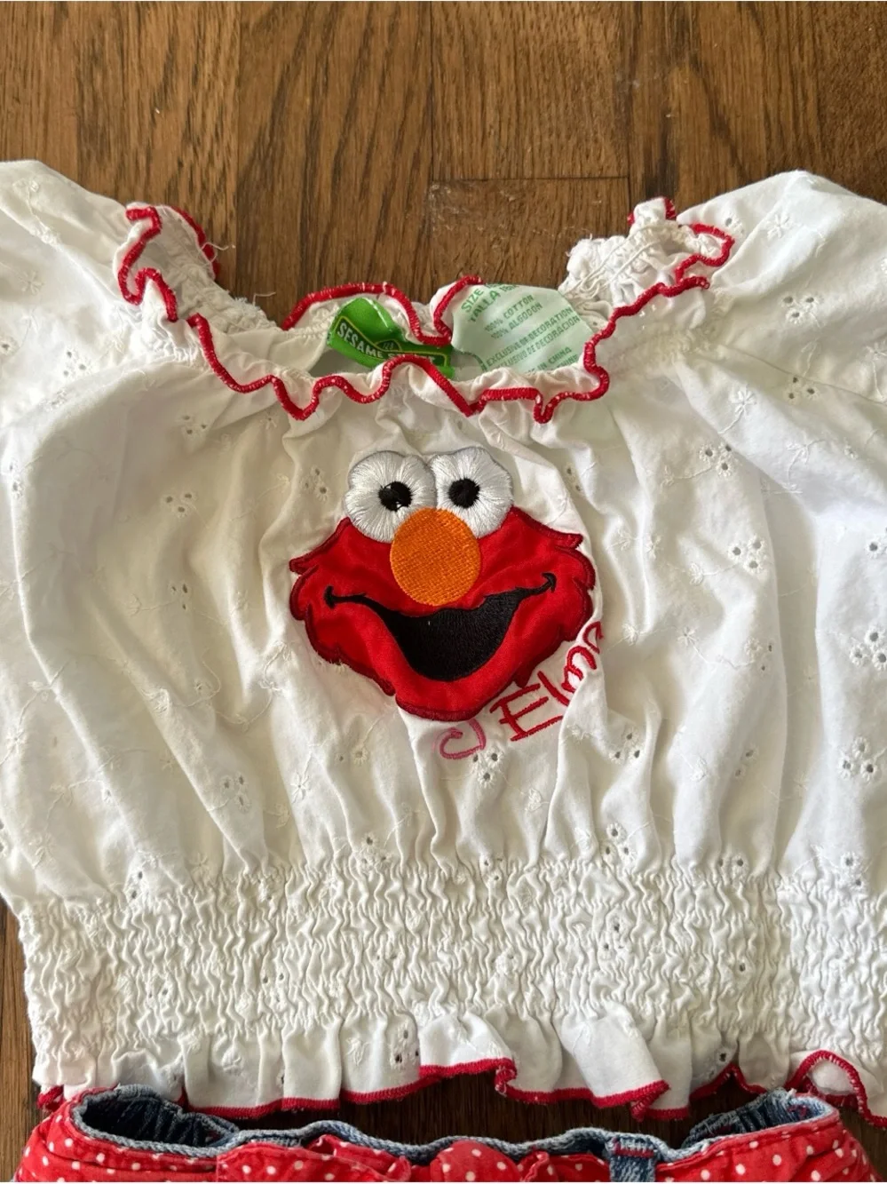Rare vintage Elmo & Zoe White Top, Denim Shorts